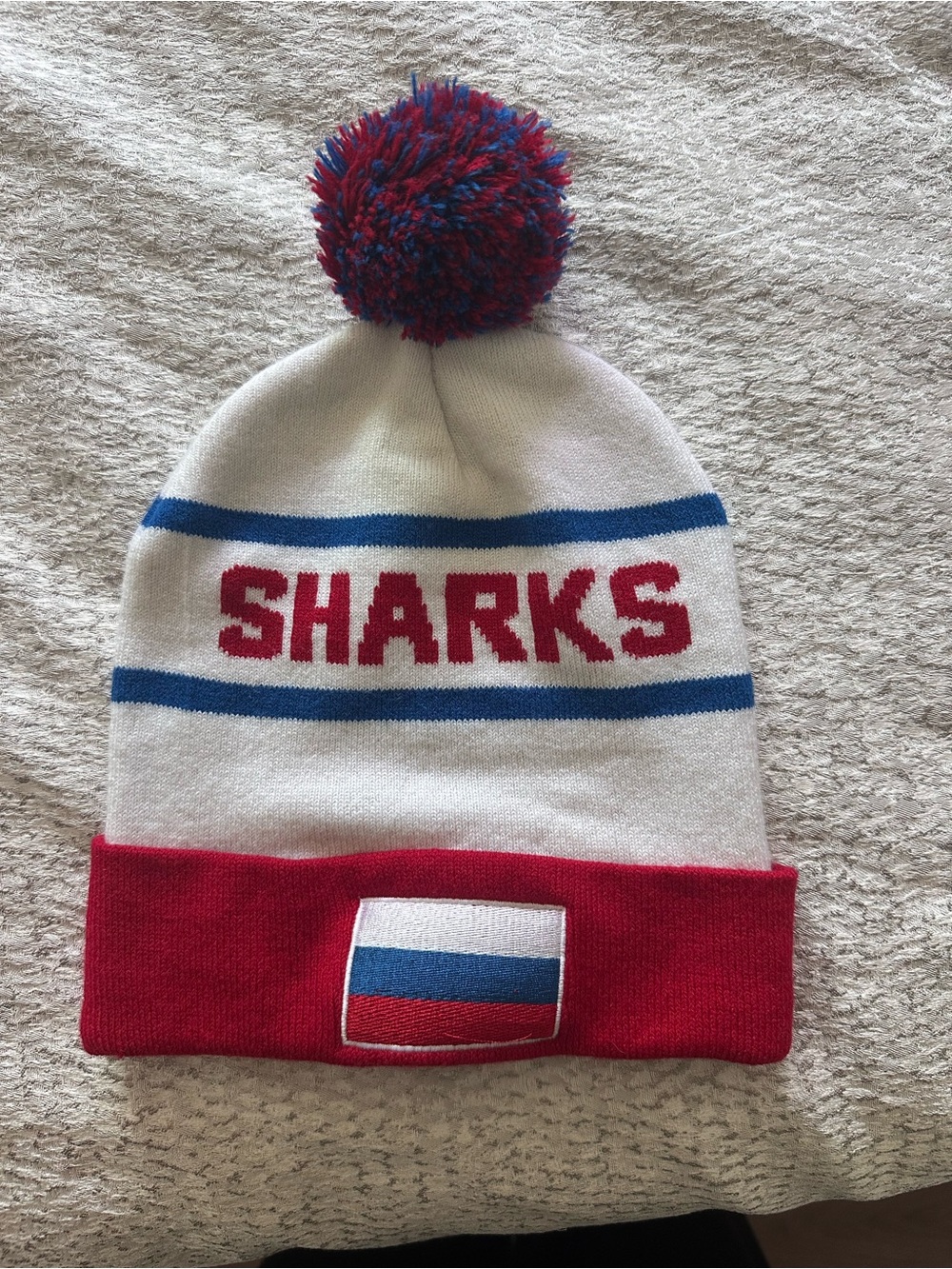 San Jose Sharks Russian Heritage Beanie Hat in White, Red & Blue